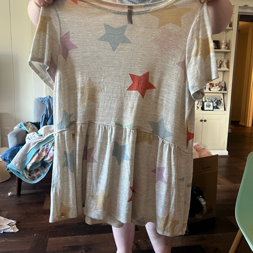 Chic Soul Cream Star Print Babydoll Top with Multicolor Stars